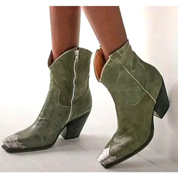 Free People Shoes - Free People Brayden Green Western Boots Genuine Leather size US8.5 EU38.5 NWOT